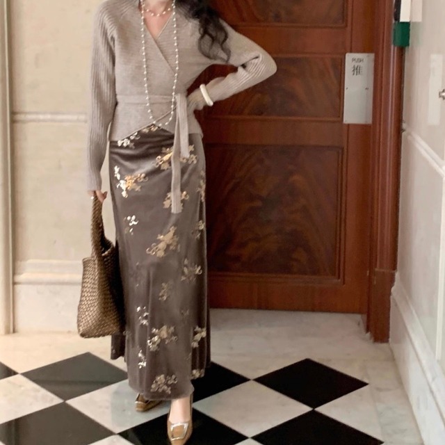 クラシックジャカードロングスカート　W00353