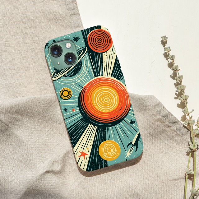 受注生産 iPhoneケース 太陽と放射線のレトロ宇宙柄｜惑星モチーフ RFSP013C