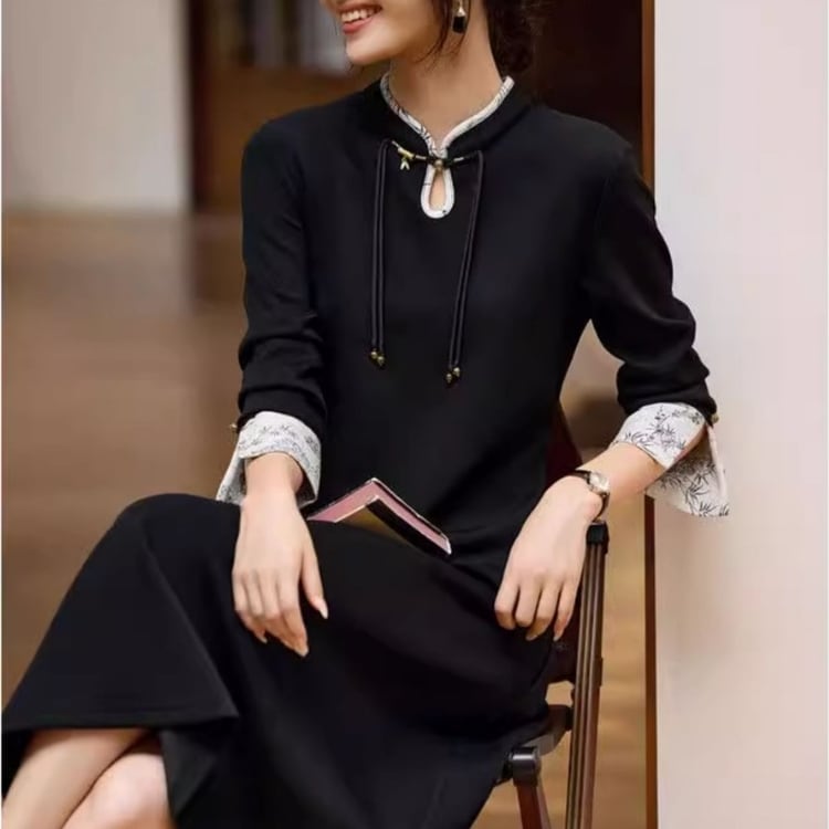 チャイナ結び紐　クラシカルロングワンピース　YS00048