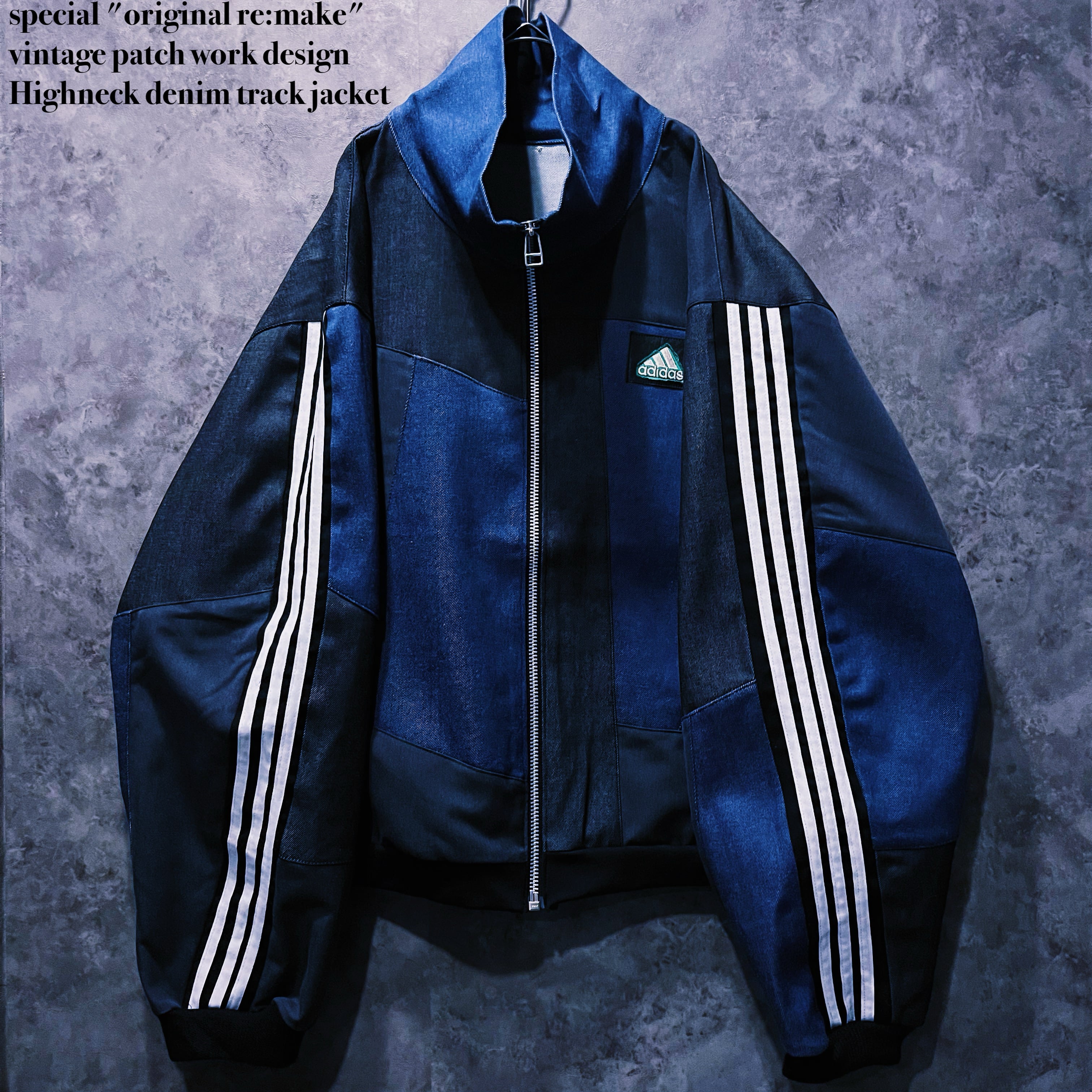 【doppio】special "original re:make" vintage patch work design Highneck denim track jacket