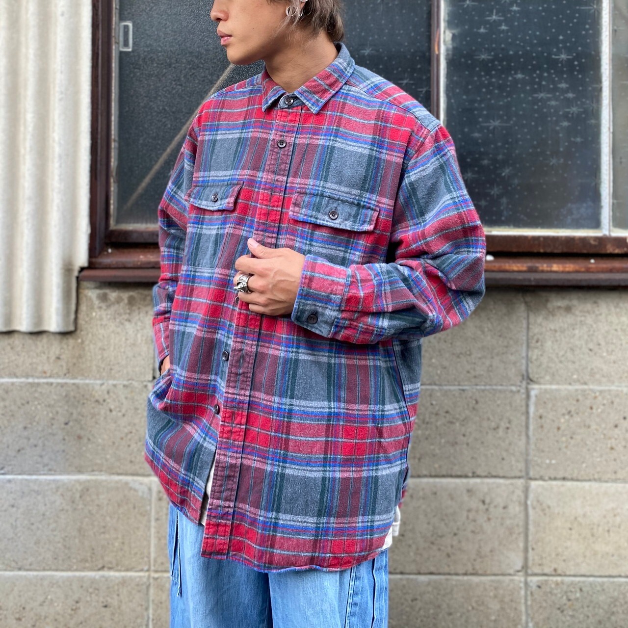 90年代 ジャマイカ製 L.L.Bean エルエルビーン 長袖 フランネル 