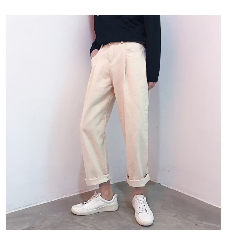 全1色 デニム パンツ ストレート カジュアル ワイド クラッシュ