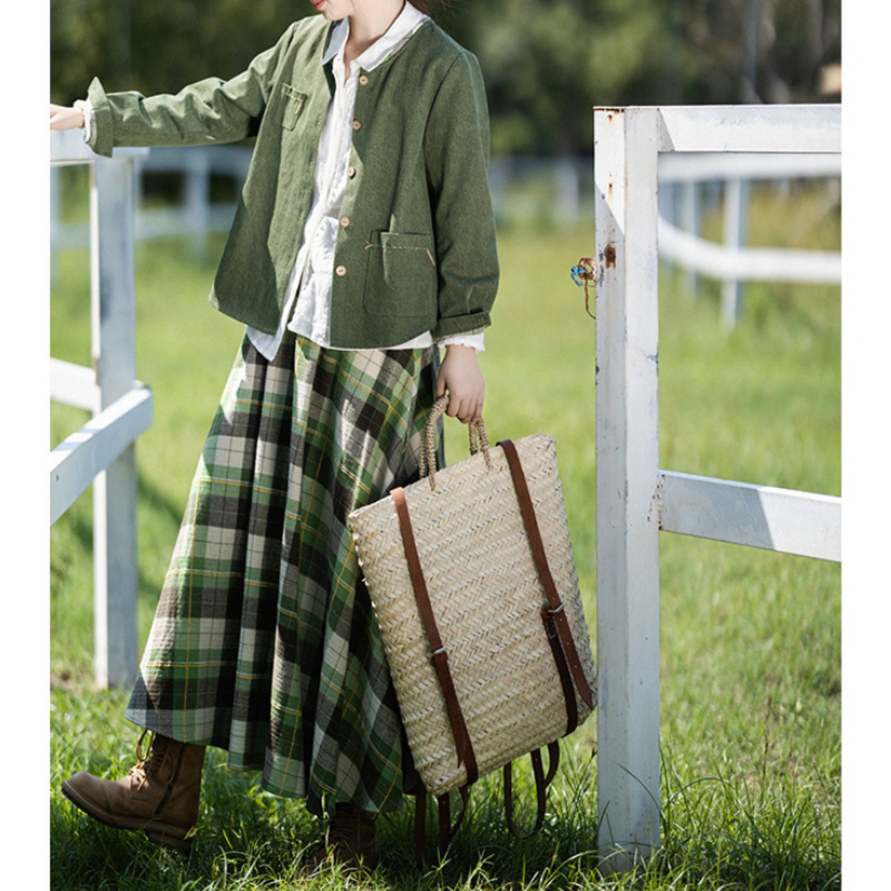 ヴィンテージチェックグリーンスカート W01227