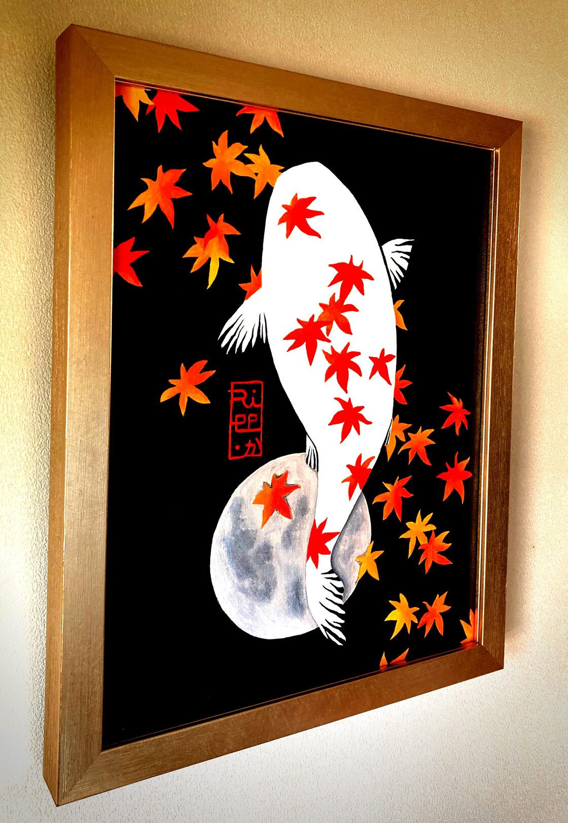 MOMIJI錦／原画 額縁入り 絵 絵画 アート イラスト デザイン 錦鯉 紅葉  