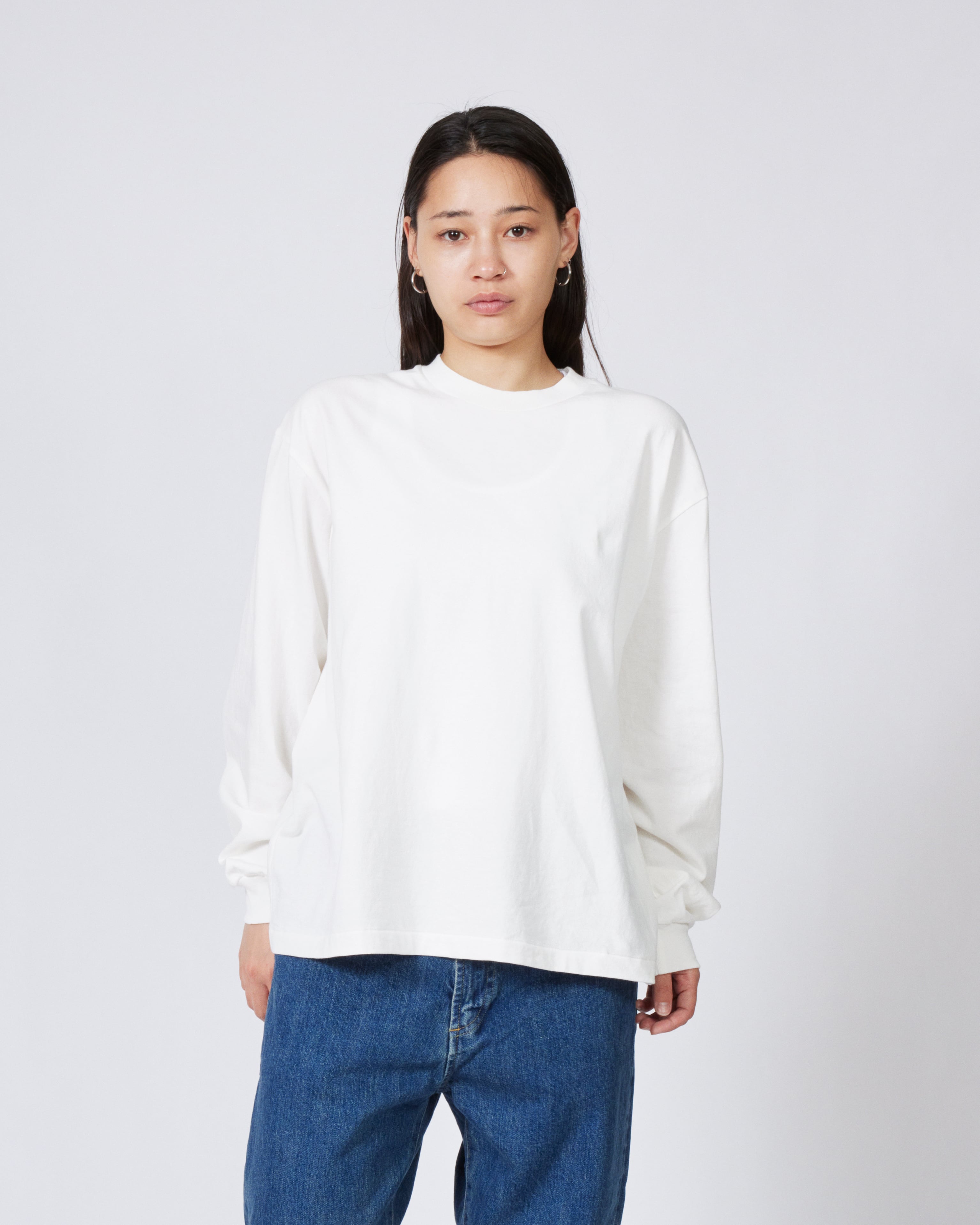 everyone american cotton long sleeve tee shirt (WHITE) | everyone