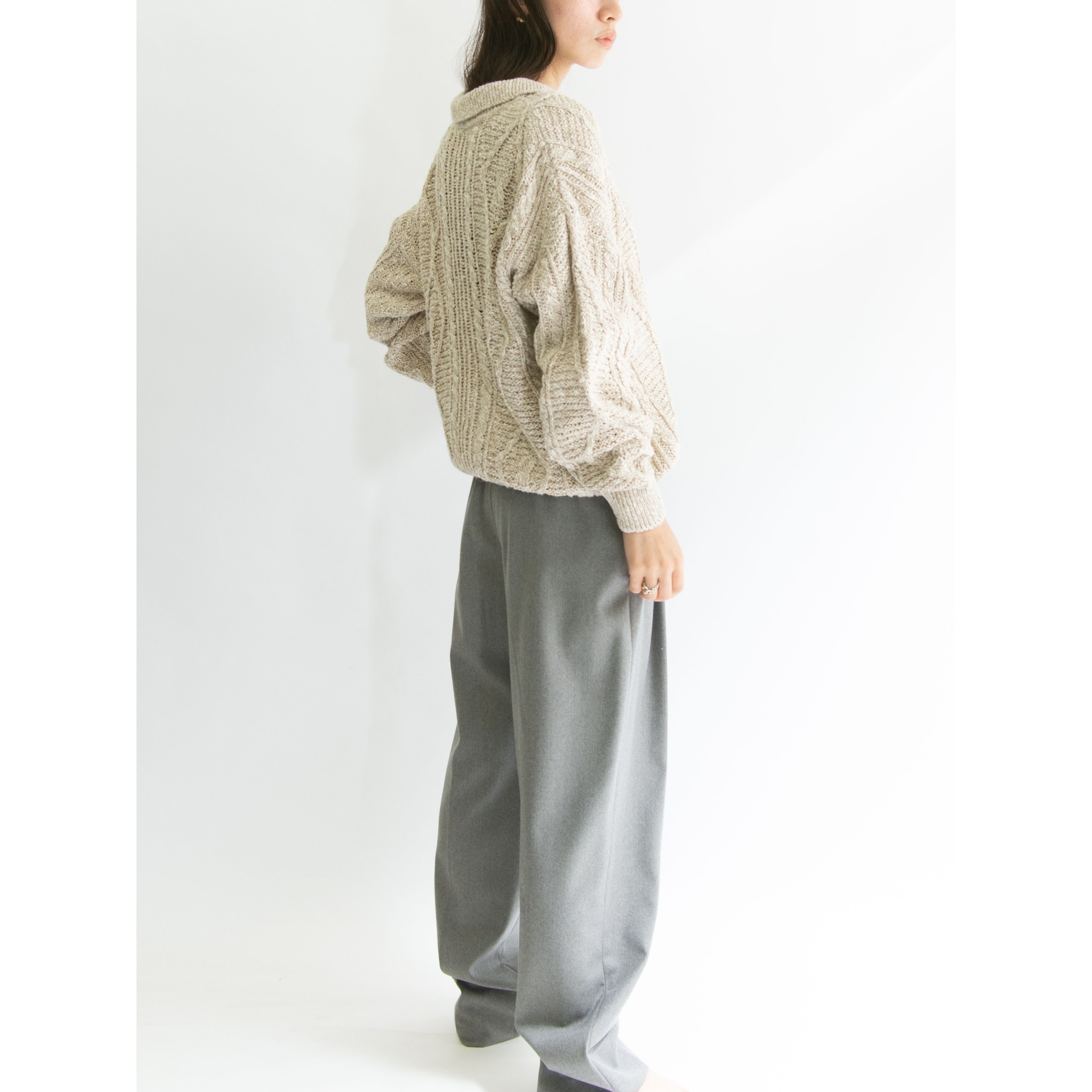 【Carraig Donn】Made in Ireland cotton-linen cable knit polo sweater（キャレイグドン アイルランド製 コットンリネン ケーブルポロニット セーター）10d
