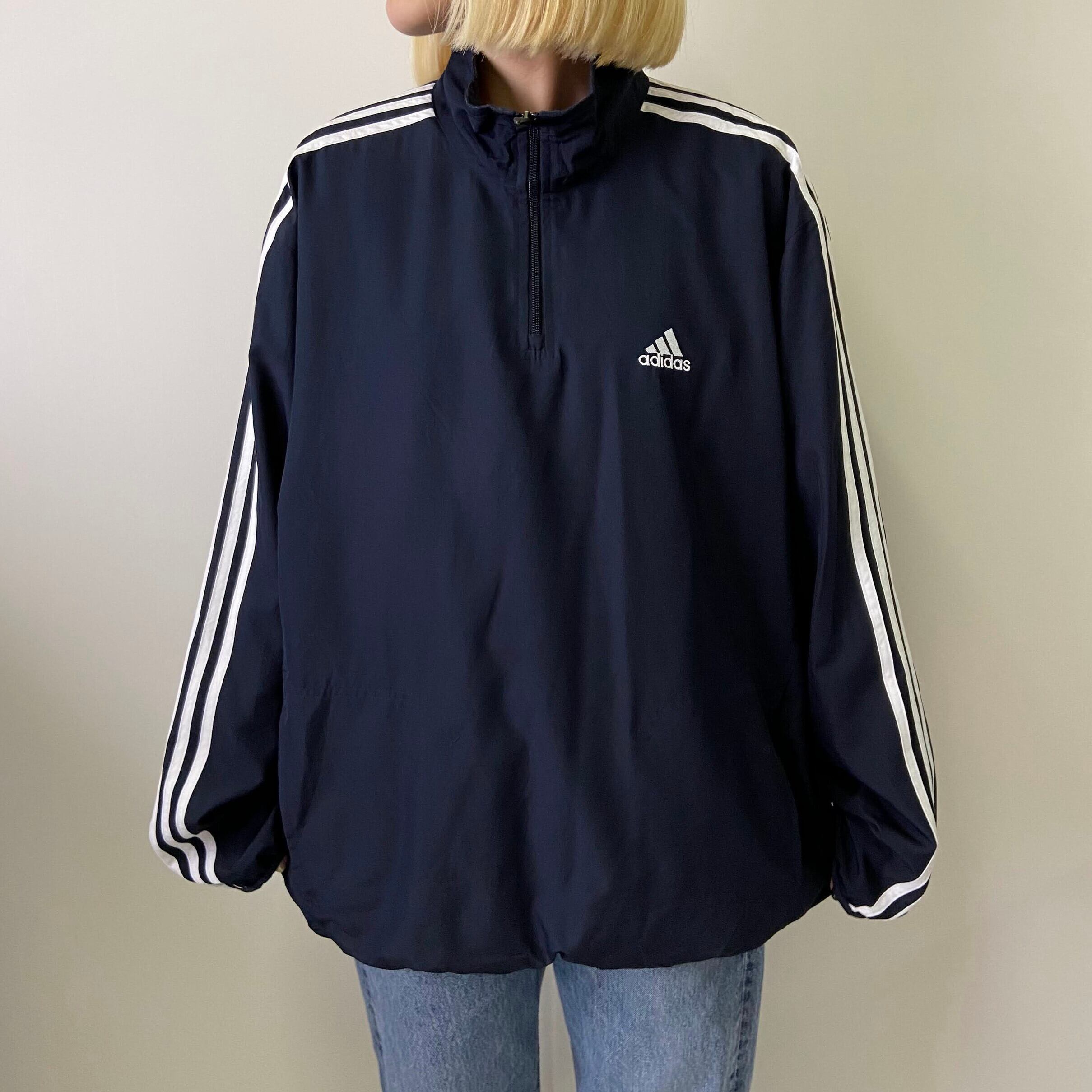 00s adidas ハーフジップ プルオーバー ナイロンジャケット ネイビー