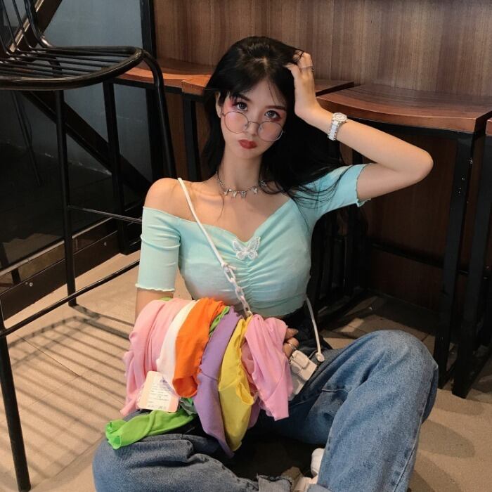 スプリングショートトップス Tシャツ 春物 ドラファッションホール78966830363