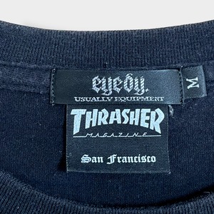 【THRASHER】eyeoy コラボ Tシャツ ロゴ プリント イラストL スケボー スケートボード ストリート系 スカル スラッシャー us古着