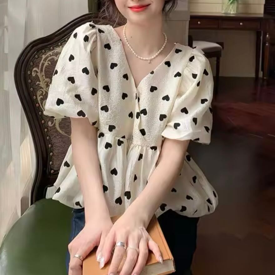 ハート柄バルーンブラウス