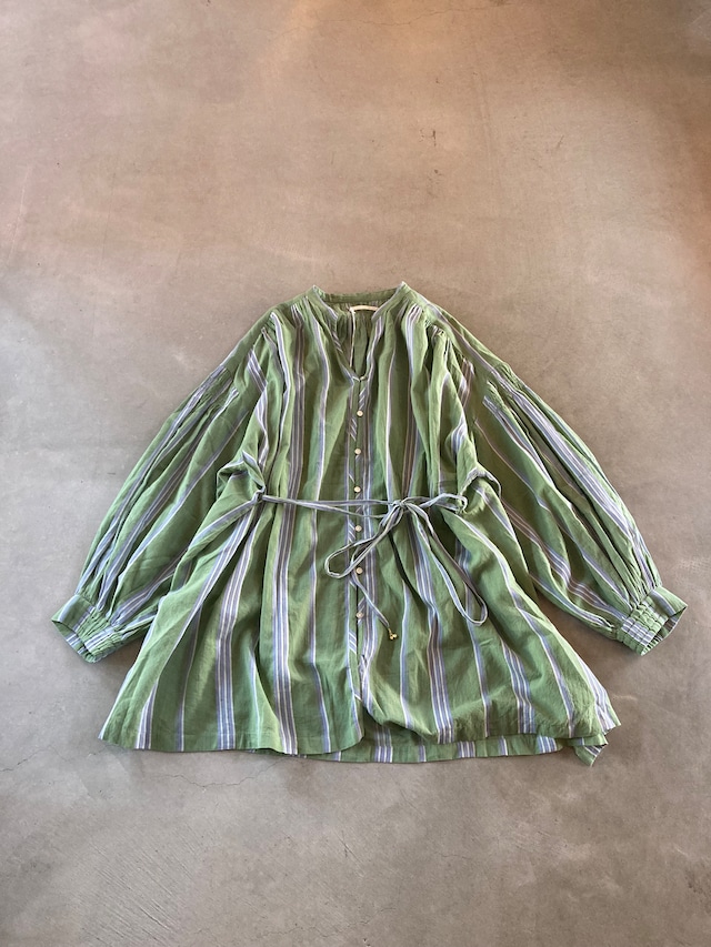 ne Quittez pas【Cotton Voile Stripe Gather Blouse】