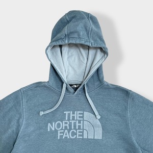 【THE NORTH FACE】ロゴ プリント パーカー プルオーバー スウェット フーディー hoodie アウトドア M ノースフェイス グリーン系 くすみカラー us古着