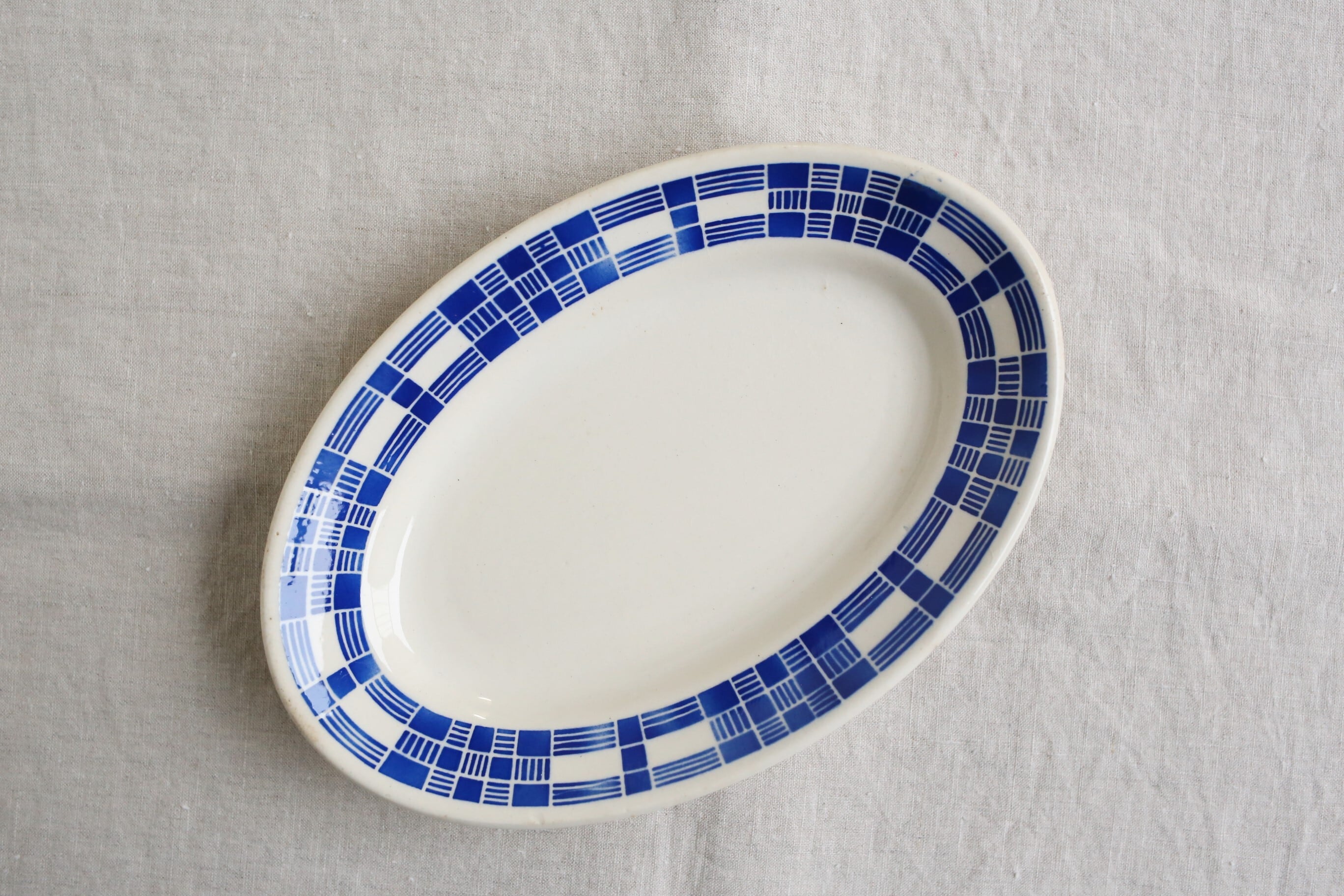 フランス アンティーク ヴィンテージ Badonviller バドンヴィレー オーバル皿 ブルー N-01228