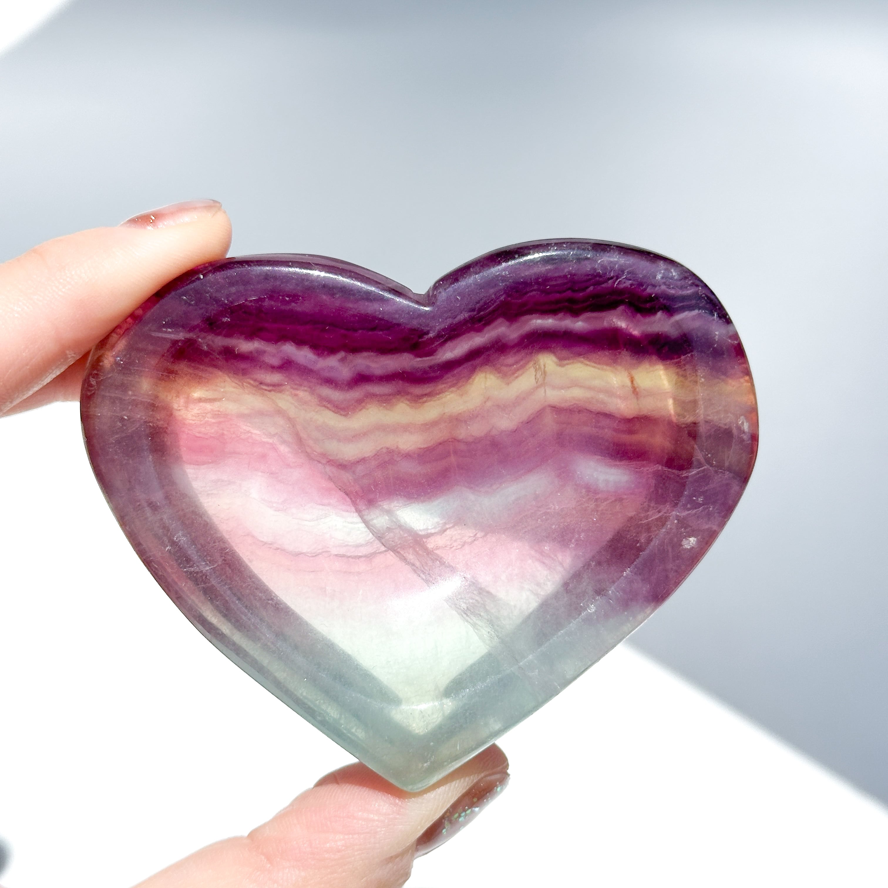 【2958】ハート型 フローライト レインボーフローライトハート型のうつわ03◇ RainbowFluorite