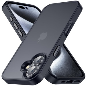 【在庫のみ】COSOIK iPhone 16 用 ケース 半透明 衝撃吸収 米軍MIL規格取得 マット感 黄ばみなし レンズ全面保護 耐衝撃ストラップホール付き 6.1インチ アイフォン 16 用カバーラネ マットブラック