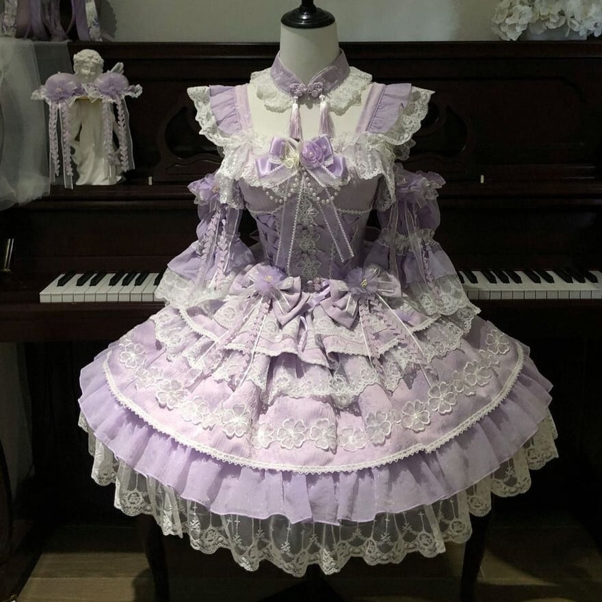 プリンセスロリータ ドレス|豪華フリル&姫袖ドレス(ピンク/パープル/ミントグリーン)甘ロリ・イベント衣装・撮影会