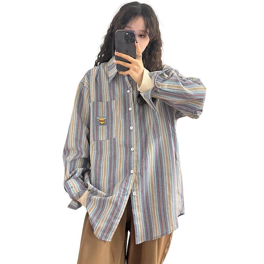 天使と悪魔 サブカル系 シャツ 長袖 ストライプ柄 レトロ 控えめ 普段使い 原宿ファッション 病み可愛い 地雷系 量産型 バンギャ Y2K