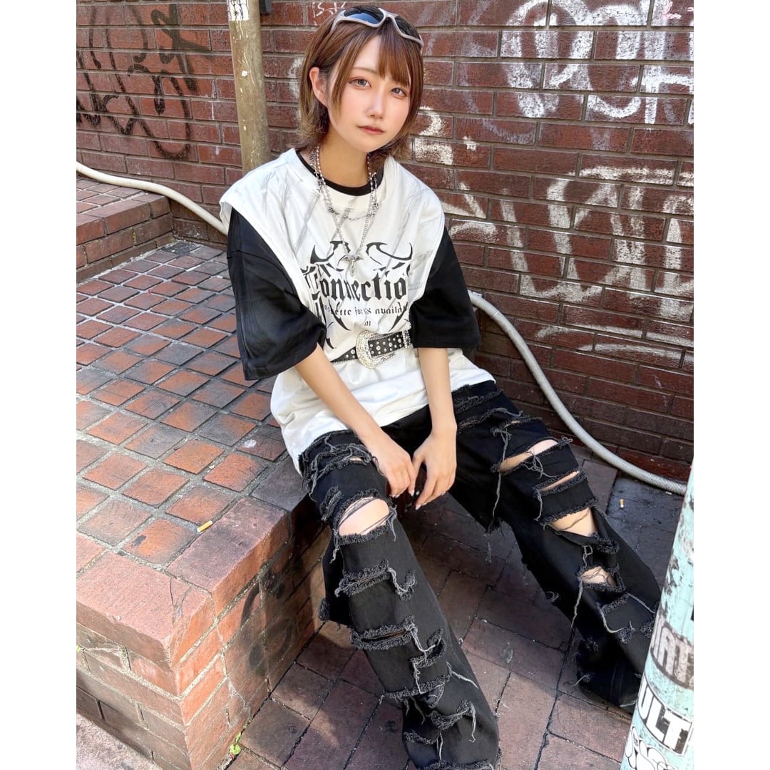 1/5 完売→再入荷！】ブラックデストロイワイドパンツ | VOLCAN&APHRODITE