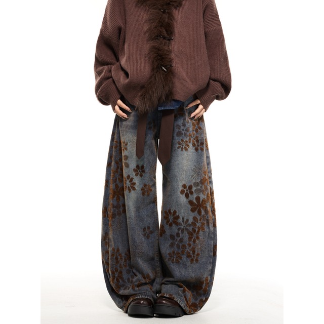 full flower design denim　フルフラワーデザインデニム　J1618