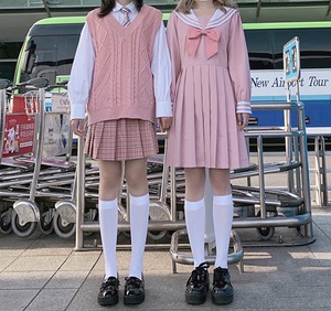 ワンピース レディース 韓国 長袖 オルチャン 原宿系 セーラー服風 双子コーデ Tb 612 毒いちご 韓国ファッション
