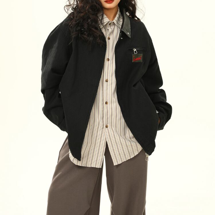 ジップアップ レザー風トリム ジャケット ◆2col L00161