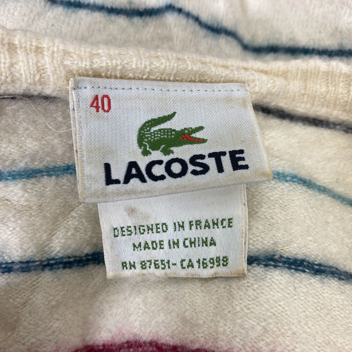 LACOSTE ニットセーター レディース Sサイズ位 サイズ表記40 ボーダー ベージュ 古着卸 アメリカ仕入 t2212-3330