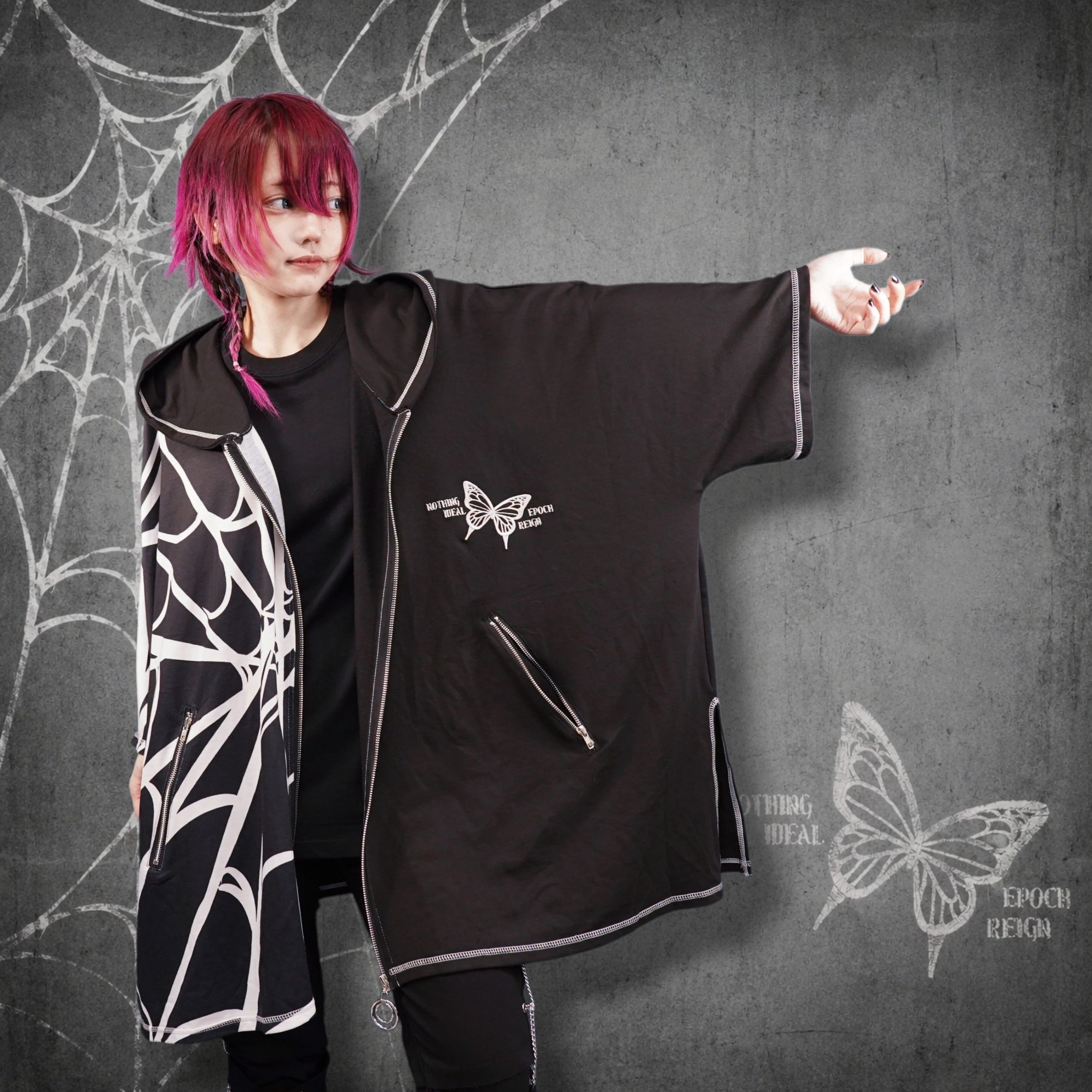 先着77点限定超特価》UNISEX HOOD PONCHO ZIP OUTER【SPIDER WEB