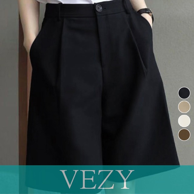 タックショートパンツ ハイウエスト 美脚 5分丈 ショートパンツ Aラインパンツ 着やせ半ズボン ゆったり体型カバー脚長ショーパン 20代30代40代 ボトムス VEZY ベジー  ItemNo.【20699279】