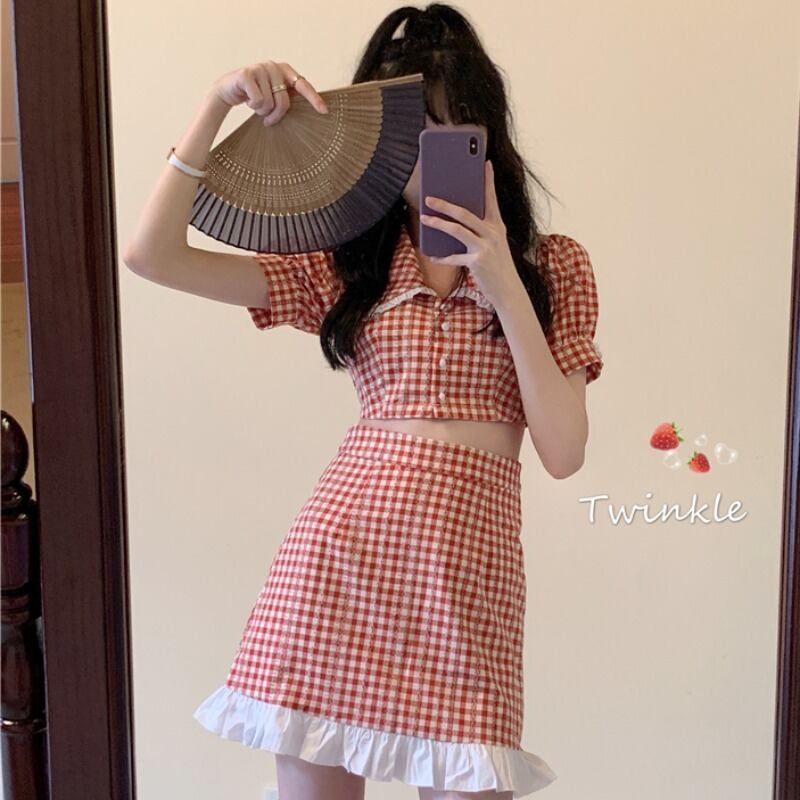 レッドレディースサマーシャツ スカート スタイル 大人ガーリー スウィート キュート カジュアル 夏物 YY-ファッション50950604034