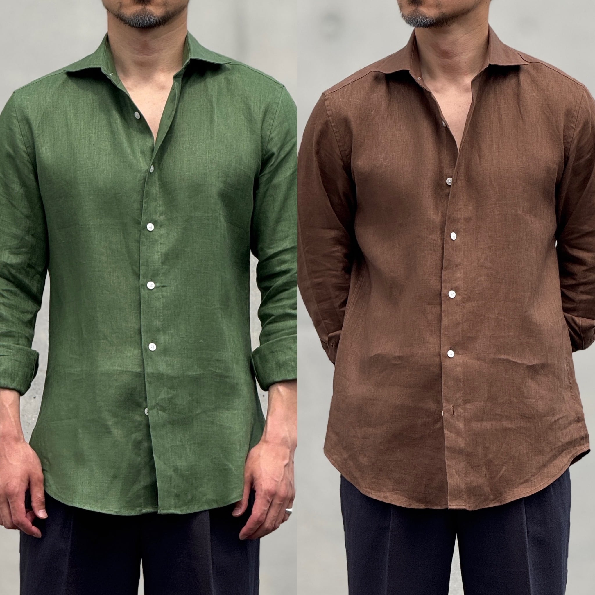 新作ワイドカラーリネンシャツ