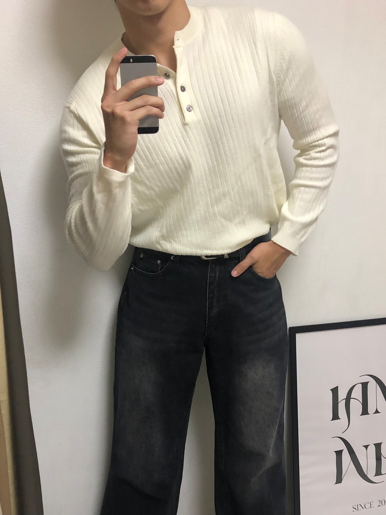【Muscle Fit】Cashmere Ribbed Henley Neck Knit (5color) - 7