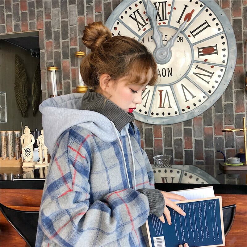 全2色 パーカー チェック柄 ニット セーター プルオーバー オーバー