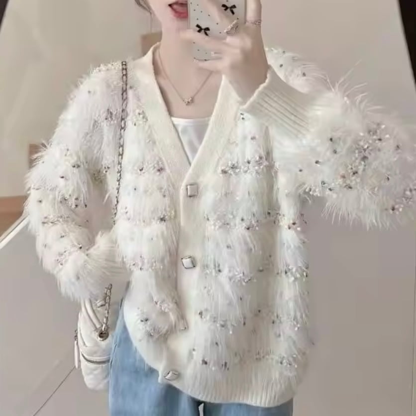 マルチカラーシャギーニットカーディガン