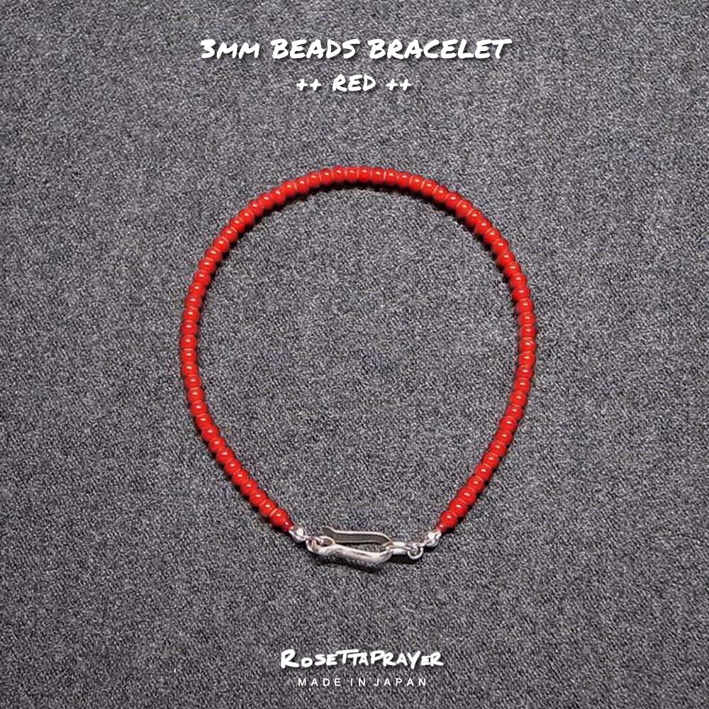 3mm WHITE HEARTS BEADS BRACELET- RED/ 3mm ホワイトハーツビーズ