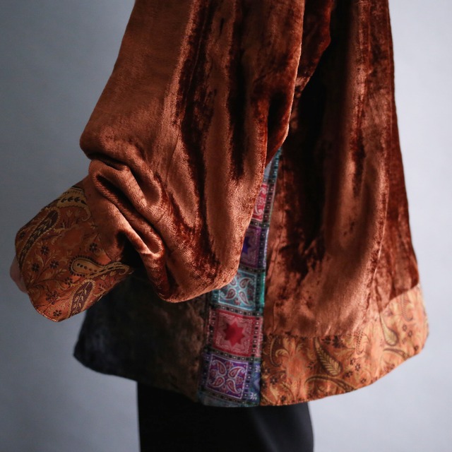 multi fabric patchwork china motif velours jacket