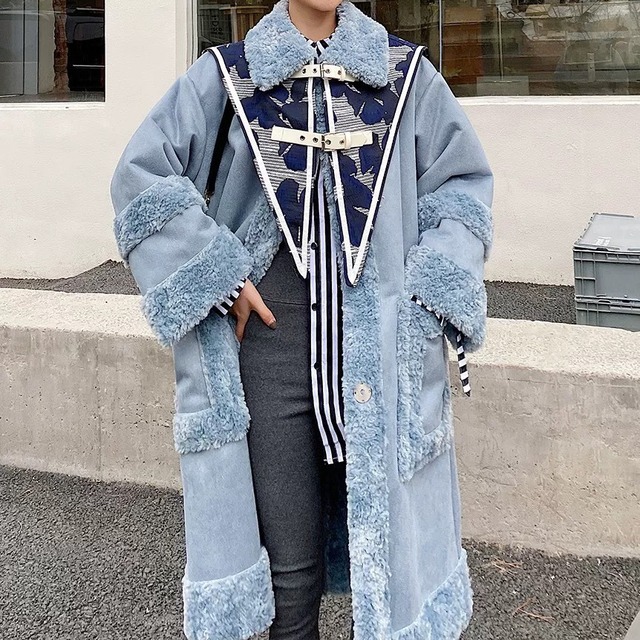 elegant girly fake fur big collar coat 0415