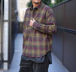 EVAN KINORI(エヴァン キノリ) /  Big Shirt Wool Gauze Check-Dark Olive/Burgundy-