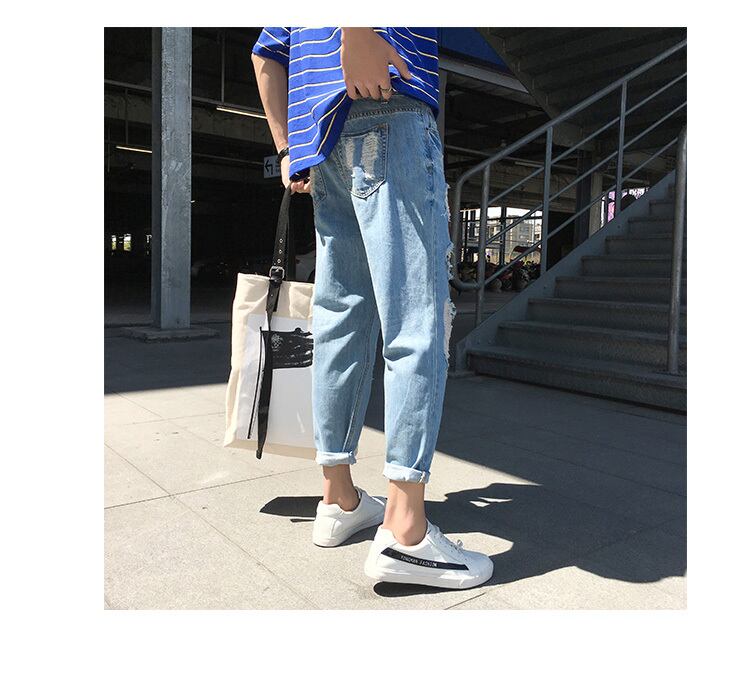 全1色 デニム パンツ ストレート カジュアル ワイド クラッシュ