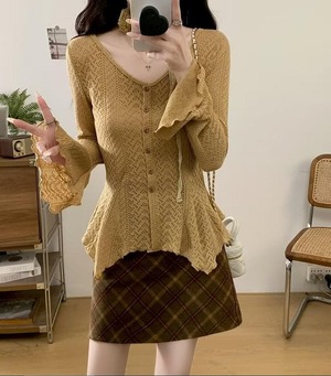 新品 大きいサイズ 春 秋冬 長袖 透かし編み カーディガン トップス