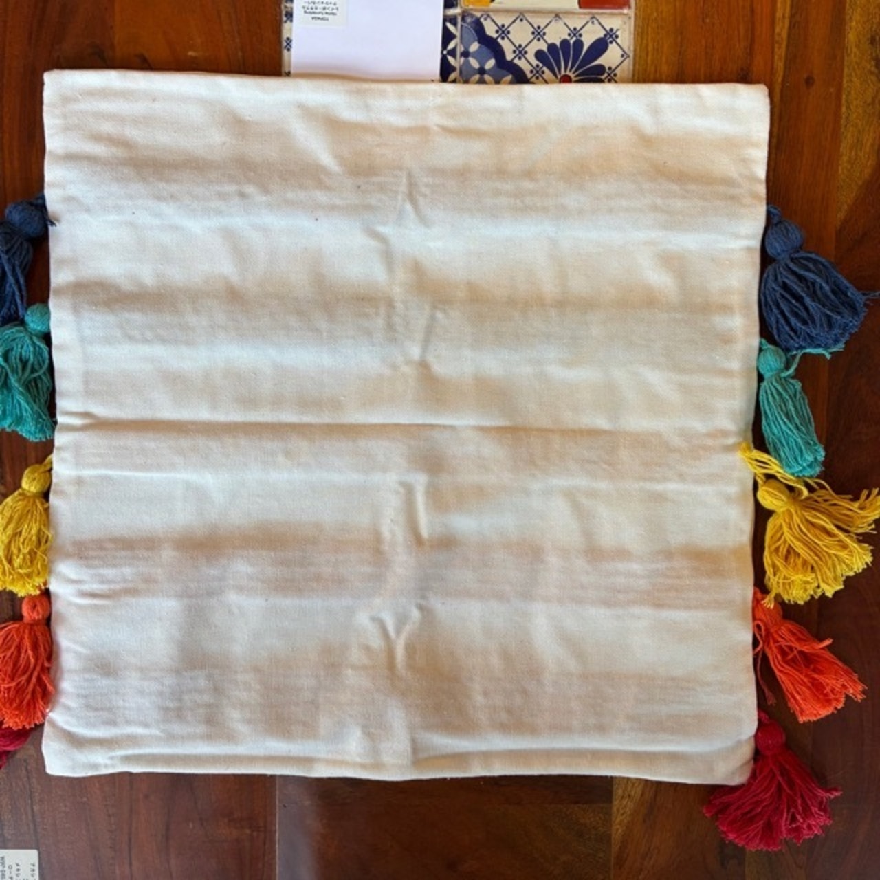 TOPANGA Homefurnishing  Rainbow Colorful Cushion Cover Border レインボーカラフルクッションカバー　ボーダー　45×45cm　フリンジ付き　刺繍　カバーのみ　インナークッション