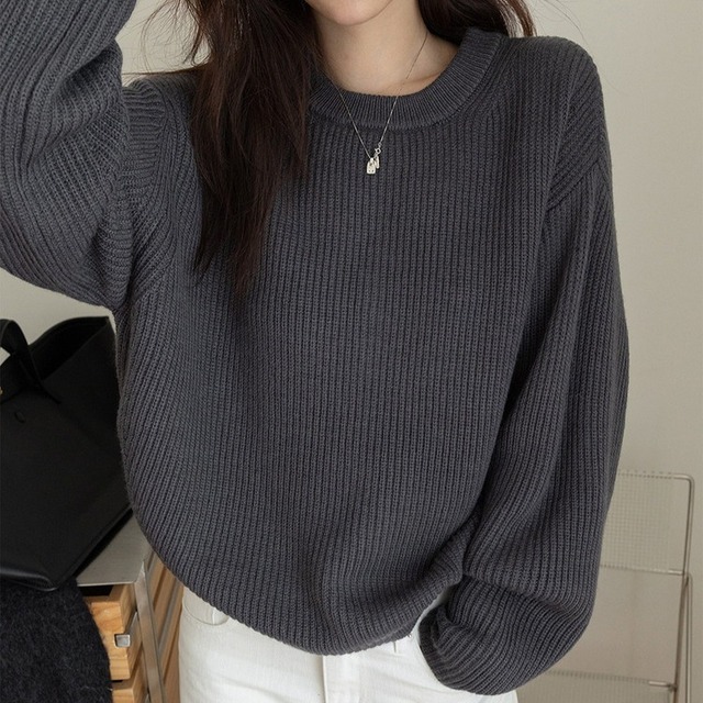 クルーネックドロップショルダーニットプルオーバー 4color [am03967]