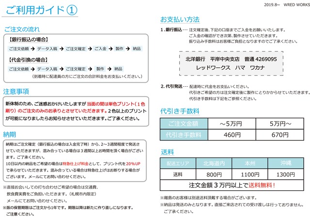 オリジナルプリント料金表 通常プラン と配送 お支払い 注意事項について Wredworks