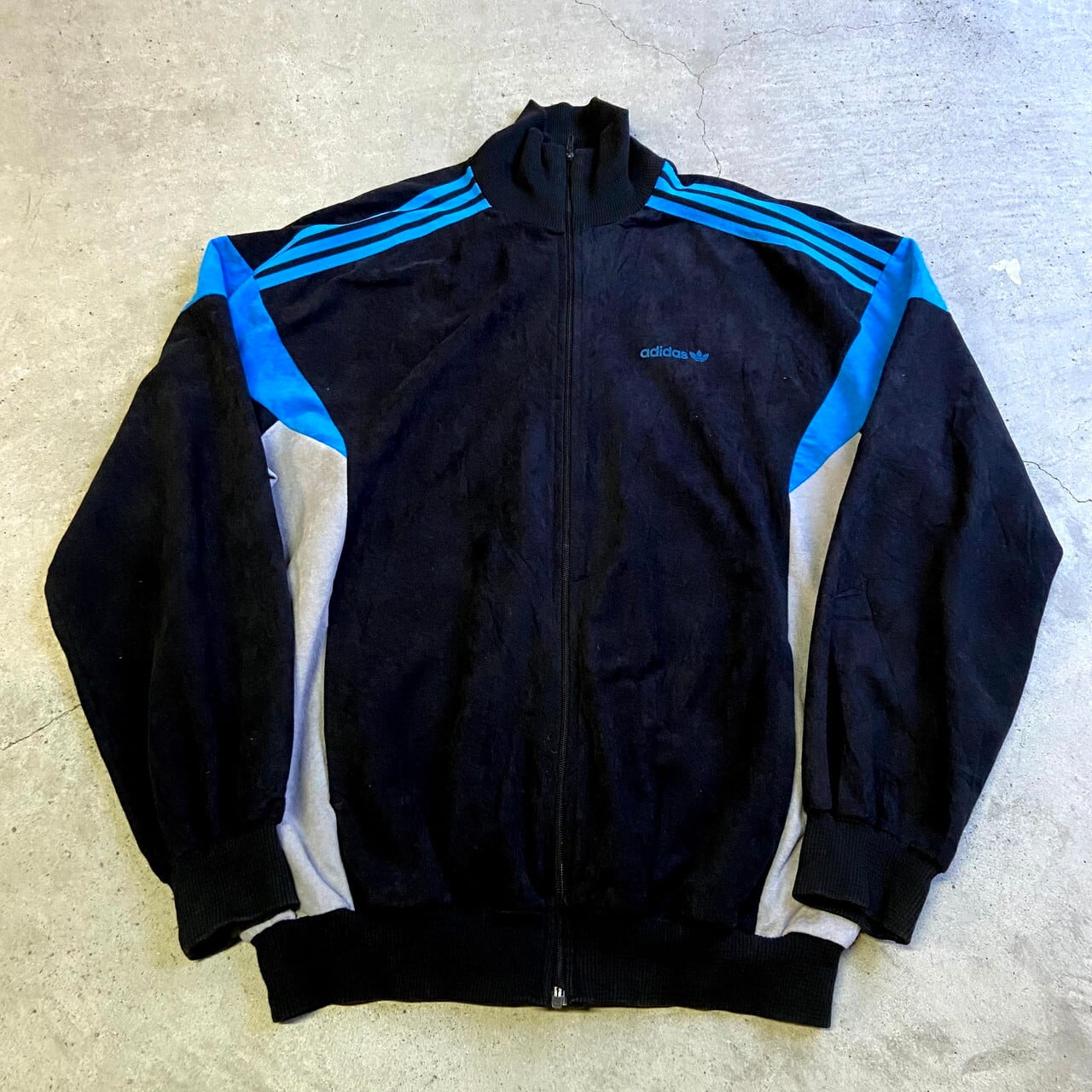 【美品】adidas アディダス XL ベロア トラックジャケット ブラック 黒