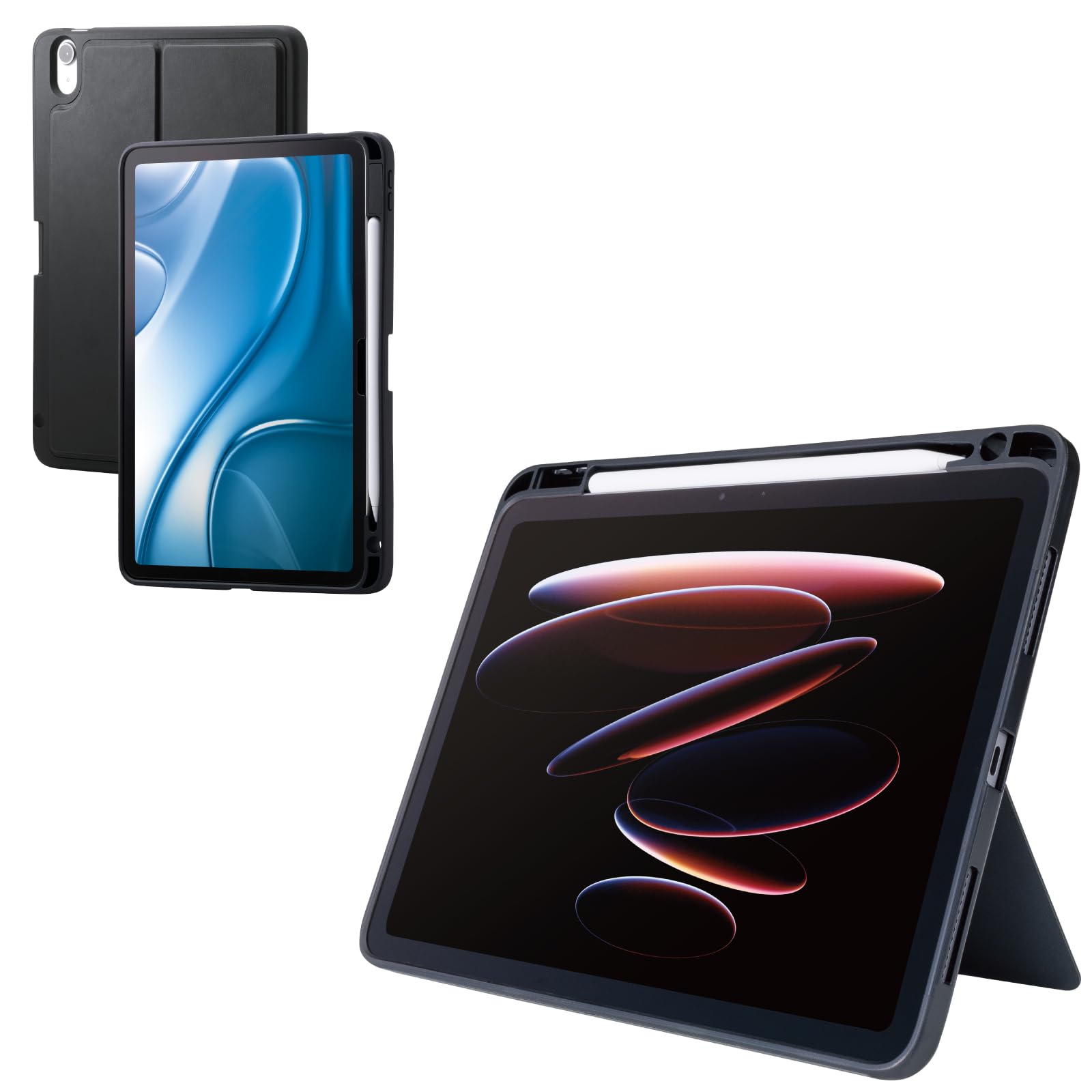 エレコム iPad Air 11インチ (M4/M3/M2) 2026/2025/2024年 ケース カバー ソフトケース スタンド付き Apple Pencil収納 ブラック TB-A25MUCSTBK