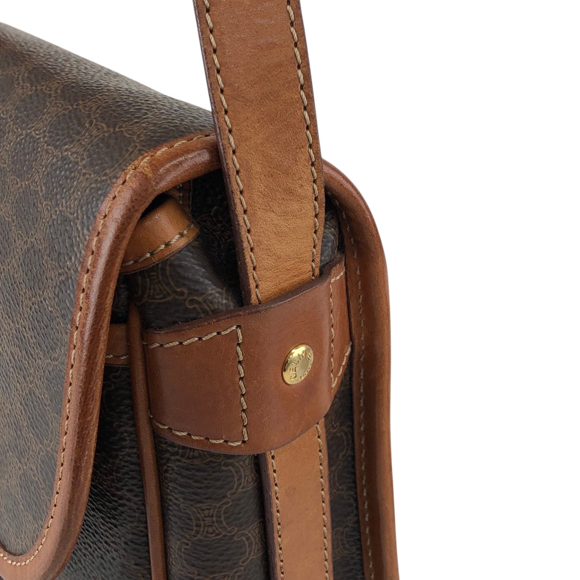 CELINE セリーヌ マカダム ショルダーバッグ ブラウン ブラゾン型押し
