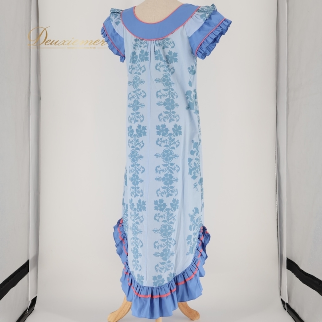 フラダンス 衣装 ワンピース ドレス MAMO HOWELL ブルー系 ハワイ製 ポケット付き フリル かわいい 華やか 鮮やか 明るい 青 水色 橙 ハワイアン アロハ ハワイアンプリント フラ ダンス レッスン 練習 オレンジ系 リゾート