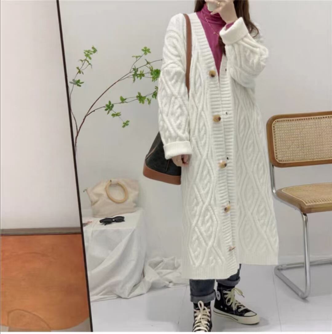 ケーブル編み ロングカーディガン　AJ1079-889