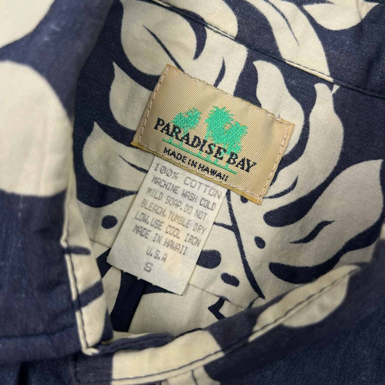 HAWAII製 PARADISE BAY パラダイスベイ 花柄 半袖 アロハシャツ ハワイアンシャツ S/ネイビー系 メンズ ビンテージ