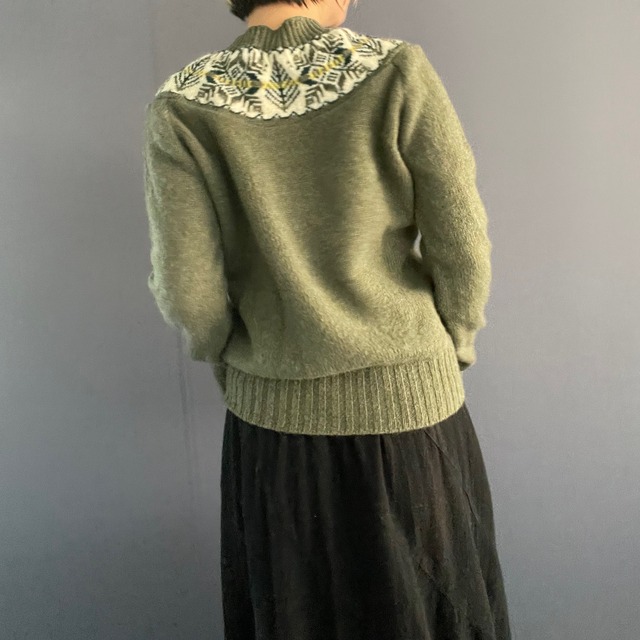 Olive v neck pure new wool knit