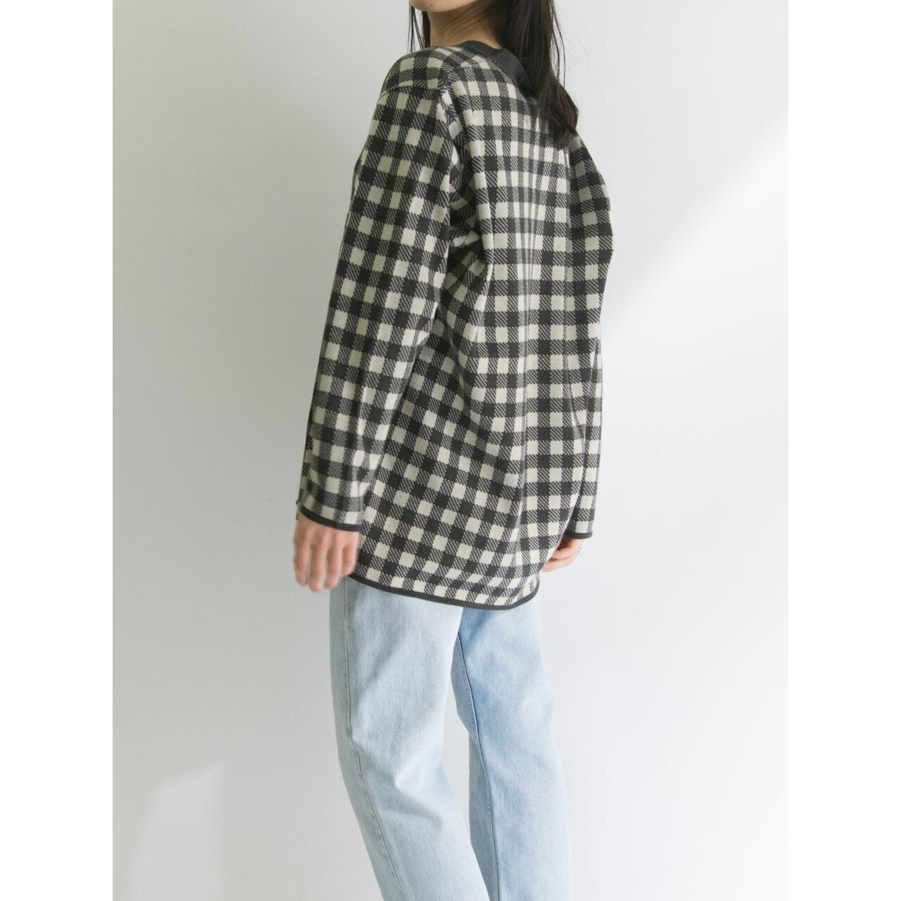 【Made in Italy】Oversized check pattern knit cardigan(イタリア製 オーバーサイズチェック柄ニットカーディガン)2b